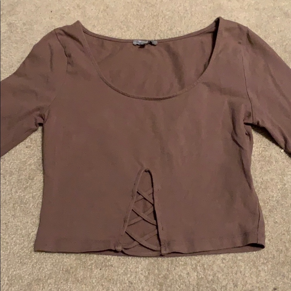 Taupe cross in front crop top